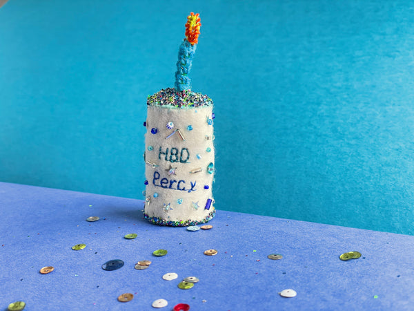 Custom Small Beaded Felt Birthday Cake by Heather Donohue Crafts