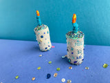 Two small beaded felt birthday cakes by Heather Donohue Crafts