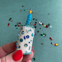 Small beaded felt birthday cake by Heather Donohue Crafts, back 