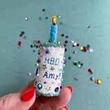 Custom Small Beaded Felt Birthday Cake by Heather Donohue Crafts, "HBD Amy!" version