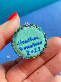 Custom Small Beaded Felt Birthday Cake by Heather Donohue Crafts, signed and dated on the bottom